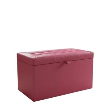 Imagem de Puff Baú Decorativo Estofado C/pistão á gás 68 cm 100% MDF(ROSA PINK CORINO,Rodizios c/travas)