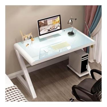 Imagem de Mesa de computador com vidro temperado, mesa de escrita moderna com moldura de aço carbono em forma de Z, estação de trabalho para computador, mesa de escritório, mesa de jogos, rolamento de