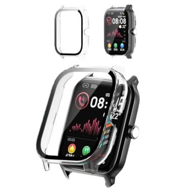 Imagem de Capa protetora compatível com smartwatch Tensky de 4,7 cm, capa rígida de policarbonato e protetor de tela de vidro temperado 9H - à prova de choque, resistente a arranhões, cobertura total