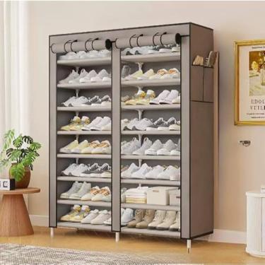Imagem de Sapateira Organizadora Dobrável com 9 Prateleiras Duplas Armário para até 54 Pares com Capa para Quarto e Closet(Cinza)