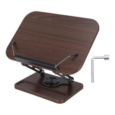 Imagem de YWBL-WH Suporte de Livro Multifuncional de Madeira Com Base Giratória de 360 ​​° e Ajustável para Leitura, Cozinha e Estudo