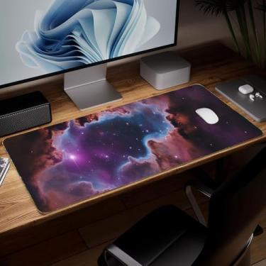 Imagem de Tapete de mesa de couro com céu estrelado, mouse pad de arte colorida grande teclado de computador, mousepad para jogos, protetor e capa à prova d'água, capa decorativa de couro PU para laptop