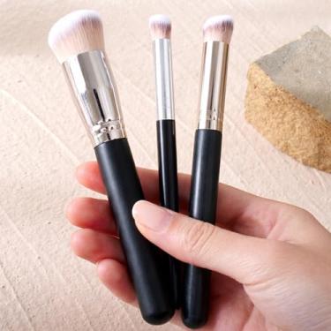 Imagem de Conjunto de 3 pincéis de maquiagem, pincel de base com corretivo e pincel de sombra, ferramentas de maquiagem angulares para aplicação de líquidos, creme e pó