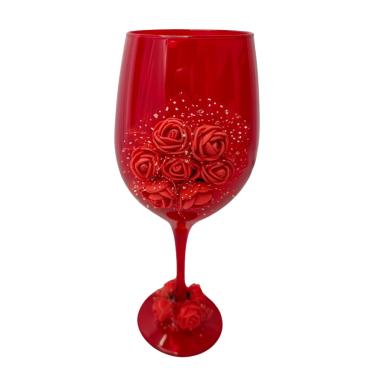 Imagem de Taça Vidro Pomba Gira Vermelho com Rosas 490 ml