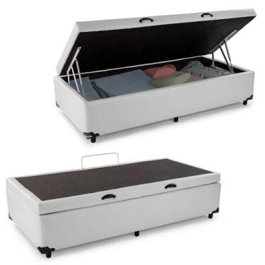 Imagem de Cama Box Baú Solteiro Sintético Mega Cama Branco 88x188x45cm