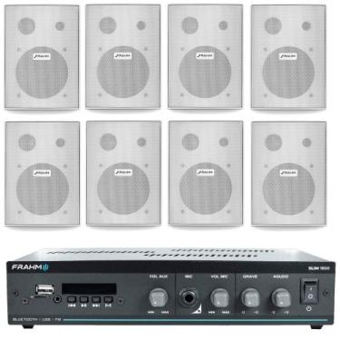 Imagem de Kit Sonorização Ambiente Slim 1800 Bluetooth com 8 Caixas Frahm Branca