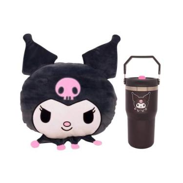 Imagem de COMP Kit Kuromi: Almofada Huggy + Copo Térmico 650ml Tumbler Hanger Zo