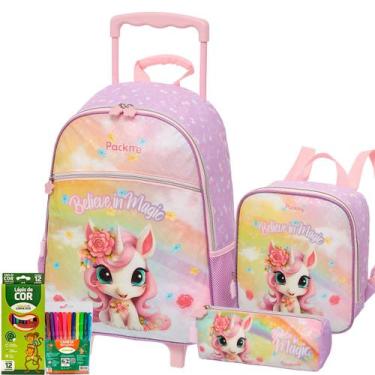 Imagem de Kit Completo Mochila Escolar Infantil Rodinhas Fofa Meninas - Packme, 