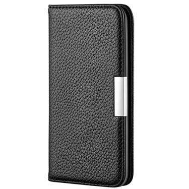 Imagem de GSYH Capa carteira para iPhone 13 Pro Max/13 Pro/13/13 Mini, capa de couro legítimo com compartimentos para cartão, fecho magnético TPU à prova de choque com suporte estilo livro flip capa, preta, 13 15,5 cm
