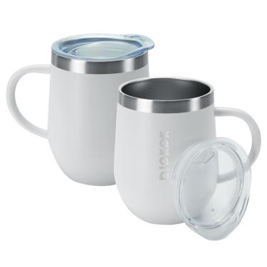 Imagem de BJPKPK Copo de café isolado de aço inoxidável de 355 ml com tampa para bebidas quentes e frias - pacote com 2 - branco