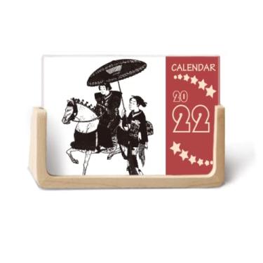 Imagem de Agenda feminina japonesa de equitação com desenho de cavalo 2022, calendário de mesa 12 meses