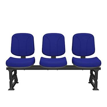 Imagem de Longarina Riade Diretor 3 Lugares Assento e Encosto Cor Azul Base Plástico Preto - 68258