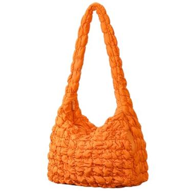 Imagem de Tikhell Bolsa leve com bolhas, casual, grande capacidade, versátil, feminina, elegante, bolsa feminina com zíper nas axilas, Laranja
