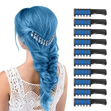 Imagem de MSDADA Giz de cabelo azul para meninas – 10 pçs novo pente de giz de cabelo temporário brilhante lavável tintura para cabelo para meninas e crianças – enchimento de meias para crianças – , aniversário de Páscoa para meninas e crianças