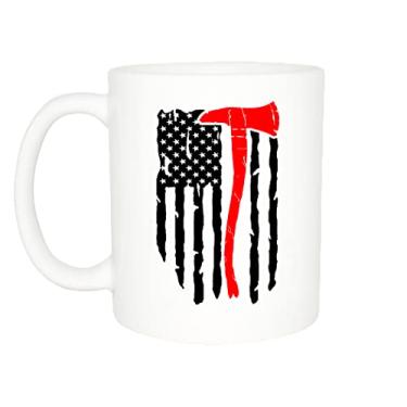 Imagem de Rogue River Tactical Caneca de café com bandeira esfarrapada linha vermelha melhor caneca de bombeiros machado novidade ótima ideia de presente para bombeiros FD machado do corpo de bombeiros