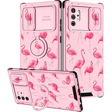 Imagem de Goocrux (2 em 1 para Samsung Galaxy Note 10 Plus capa de telefone flamingo feminino bonito design flamingos pássaros com capa de câmera deslizante + suporte de anel capas estéticas para Note 10 Plus 6,8 polegadas