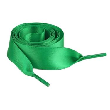 Imagem de 1Pair 2CM Width Flat Ribbon Shoe Laces Rubber Sneakers Silk Satin Shoelace Boot Shoelaces (Color : 22 Green, Size : 150cm)