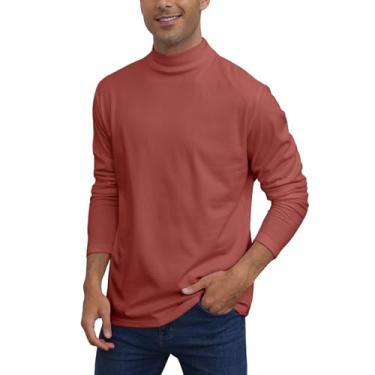 Imagem de Camisetas masculinas casuais de gola rolê manga longa térmica elástica pulôver básico leve camiseta suéter tops, Vermelho claro, GG
