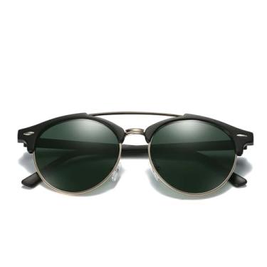 Imagem de Óculos de sol redondos polarizados, óculos retrô vintage para homens e mulheres, óculos de metal para dirigir, c03 preto, verde escuro, tamanho único