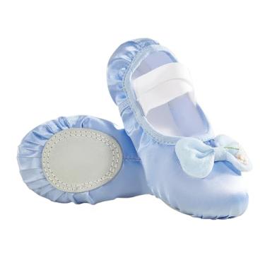 Imagem de Phineein Enchanting Butterfly Sapatilhas de balé para meninas bailarina para dança infantil - cetim macio, sola dividida, Flor azul, 12.5 Little Kid