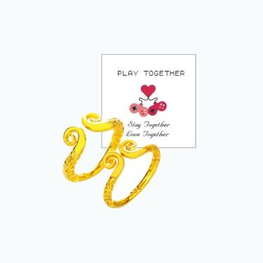 Imagem de LIU JUN Anéis de casal combinando para ele e ela, pulseira de ouro Wukong Jingu Bang, gravação ajustável, jogue juntos, joias de presente, Medium, Metal, Sem pedra preciosa