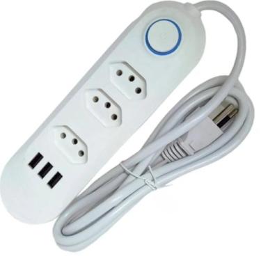 Imagem de Protetor Elétrico 3 Tomadas com USB Bivolt Metálico Para Computador Qu
