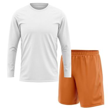 Imagem de Kit Calção Short Futebol Basquete Laranja + Manga Longa Masculina Segunda Pele Dry-Masculino