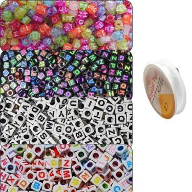 Imagem de Kit de Miçangas Coloridas Letras Infantil - 1000 Peças com Fio de Sili