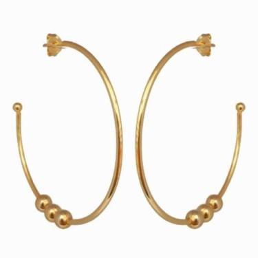 Imagem de Brinco Argola Tamanho medio com Bolas Douradas Folheado Ouro 18k Antia