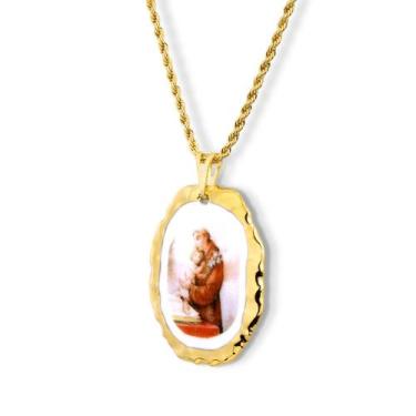 Imagem de Pingente Medalha Santo Antônio em porcelana pintada à mão com ouro - g