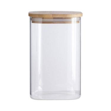 Imagem de Pote De Vidro Com Tampa De Bambu Oikos 1,1l Hermético Quadrado