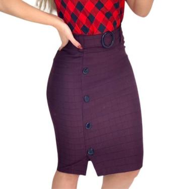 Imagem de Saia Lápis Evangelica Social Cinto E Botões Elegante - G-Store, Vinho 