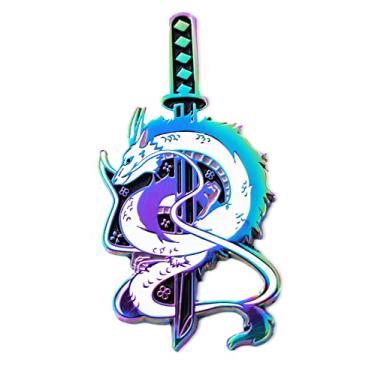 Imagem de IronPatch Haku Dragon Samurai Katana Ghibli Broche esmaltado acessório de moda japonesa para lapelas, One size, esmalte macio anodizado