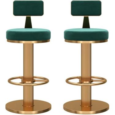 Imagem de Conjunto de 2 bancos de bar giratórios ajustáveis, bancos de bar de altura com encosto, banco de veludo para ilha de cozinha, bancos de pub estofados com apoio para os pés, cadeiras de jantar sem