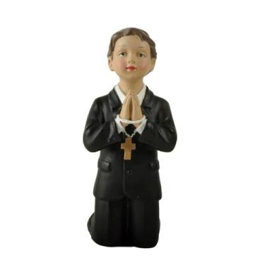 Imagem de DurableDelights Estátua de menino orando, presentes de primeira comunhão para meninos, estatueta de batismo de resina para exibição de mesa ou prateleira, adequado para aniversário e celebrações