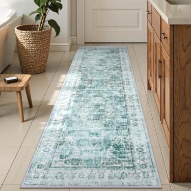 Imagem de Uphome Tapete de corredor de banheiro, tapete de banheiro tribal envelhecido verde sálvia, tapetes de banheiro grandes antiderrapantes lavável, tapete de banho boho retrô oriental corredor para pia de
