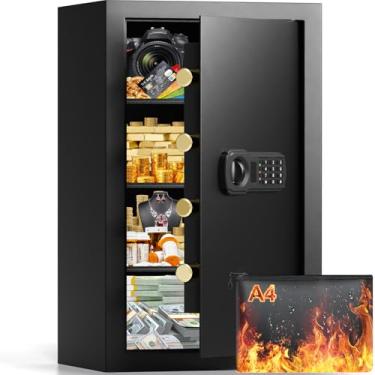 Imagem de SAFE5.1 Cofre grande à prova de fogo para uso doméstico, cofre digital de segurança pessoal com fechadura de combinação e bolsa de documentos à prova de fogo A4, cofre doméstico à prova de fogo à