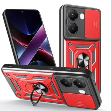 Imagem de Kukoufey Capa compatível com Xiaomi Poco X7 Pro 5G e Redmi Turbo 4 5G, com capa de lente de câmera deslizante, suporte 360° e vermelha