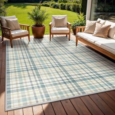 Imagem de GENIMO Tapete para área interna e externa, 20 x 25 cm, tapete externo geométrico impermeável, não cai, fácil de limpar, tapete de acampamento para sala de estar, pátio, varanda, quarto, deck, sala de