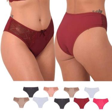 Imagem de Kit 5 Calcinhas Plus Size Cintura Alta Algodão Cotton e Renda nas Late