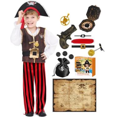 Imagem de BIBUTY Fantasia de pirata para crianças, fantasias de Halloween para meninos e meninas, roupas de fantasia para meninos e meninas, fantasias de Halloween para crianças, meninos, fantasias de pirata,