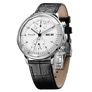 Imagem de FEICE Relógios masculinos Bauhaus Relógio automático de aço inoxidável mecânico relógio de pulso casual para homens com pulseiras de couro data -FM121, Branco, 42 mm, relógio social, relógio clássico