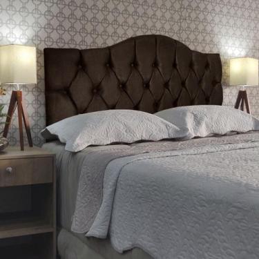 Imagem de Cabeceira Box Casal Almofadada Capitonê Provençal Suede Marrom 140 x 6