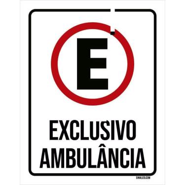Imagem de Placa Sinalização Estacionamento Exclusivo Ambulância 18X23