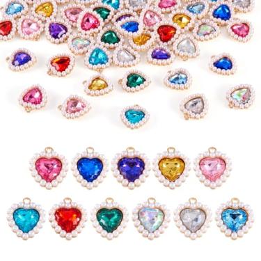 Imagem de Spritewelry 44 pingentes de coração de strass de liga de coração com pingente de cristal de pedra do mês de nascimento com pérola brilhante para artesanato faça você mesmo, brincos, colar, pulseira