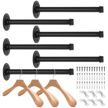 Imagem de JOUTYFOR 6 peças de barra industrial para roupas, suporte de parede de 30,5 cm, varões de parede resistentes, varão de pendurar industrial multiuso para armazenamento de armário, exibição de roupas