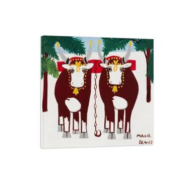 Imagem de Maud Lewis Poster-Famous Canvas Prints Reprodution-Artwork Picture Wall Art para decoração moderna de sala de estar (bois no inverno) tela embrulhada 30x30cm-12x12in