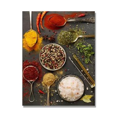 Imagem de Arte de parede colorida em tela para especiarias e colher de tempero | Decoração de cozinha vintage | Arte moderna para casa e sala de jantar (especiarias mistas 07). 70 x 90 cm - 27,6 x 35,4 pol sem