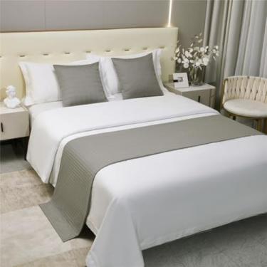 Imagem de Cachecol para cama de hotel, colcha, luxuoso, decorativo, sedoso, macio, para os pés da cama, protetor de cama de cor sólida, cobertor de cama para cama de solteiro queen size - cinza 1||2 fronhas