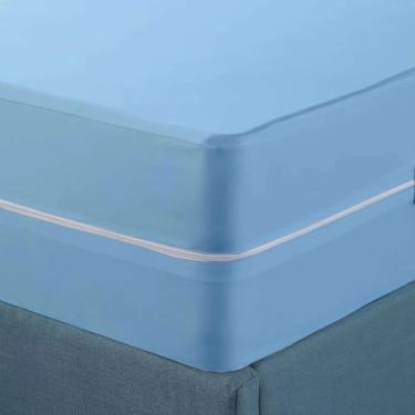 Imagem de Lençol solteiro com zíper - lençol de microfibra com bolso profundo de 30,5 cm - capa de colchão solteiro, macio e durável, azul claro